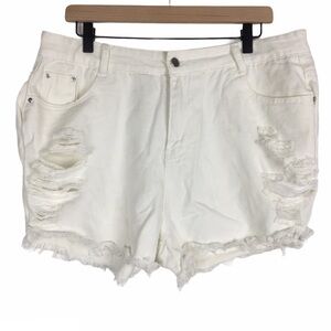 SHEIN Shorts Jean Denim Distressed Raw Hem Cut Off Plus High Waist Plus Size 1X